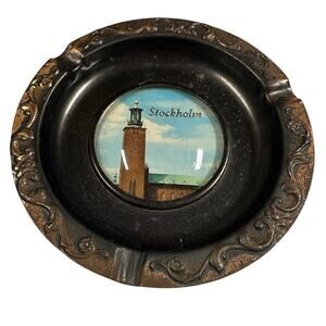 Stockholm Sweden Vintage Metal Ashtray in Good Used Condition